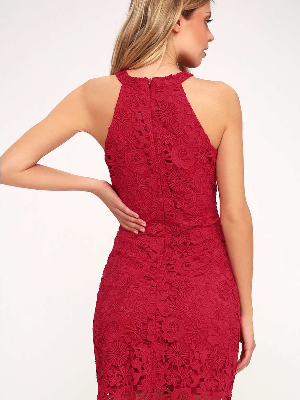 Wine Red Lace Mini Dress | XL | NWT | Cocktail Party Wedding Guest - Picture 5 of 7